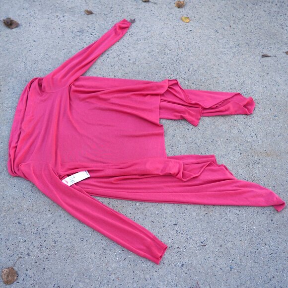 NWT DKNY Silk Cashmere Cardigan M/L Pink High-Low Open Front Cozy Knit $195 - Picture 14 of 16